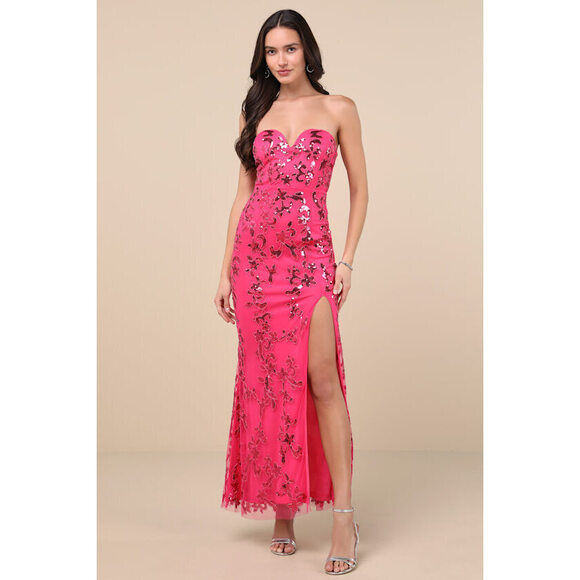 Lulus Dresses & Skirts - NWT Lulus Prom Hot Pink Sequin Strapless Mermaid Maxi Dress - Size XS